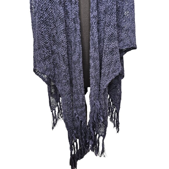 COLDWATER CREEK Knit Shawl Womens One Size Wrap Fringe Blue Poncho Boho Coverup - Picture 3 of 9
